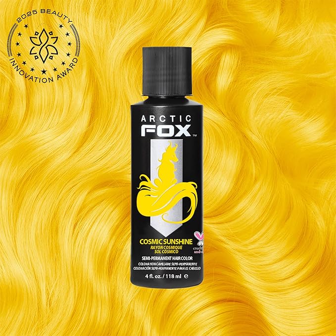 Arctic Fox Semi-Permanent Hair Dye, Vegan & Cruelty-Free, Vibrant Yellow Color, Ammonia-Free, Peroxide-Free, Conditioning Formula, For All Hair Types, Cosmic Sunshine, 4 Fl Oz (Pack of 2)