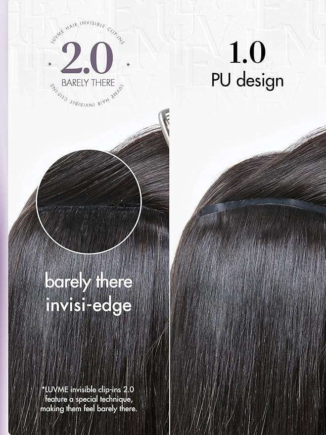 LUVME Invisible Clip in Hair Extensions Silky Straight Real Human Hair, Remy Hair Clip ins for Women, Natural Human Hair, 24 inch 110g 6Pcs, Natural Black