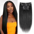 18 Inch Yaki-Straight Clip in Hair Extensions Real Human Hair Affordable Yaki Straight Clip in Human Hair Extensions Brazilian Virgin Hair clip on Hair 18Clips Per Set 120G