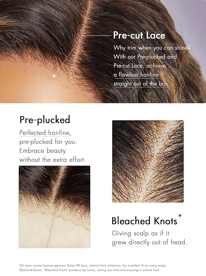 LUVME HAIR 22 Inch Highlight Brown Curly Lace Front Wig Human Hair Pre Cut Lace Glueless 5X5 Closure Wig Pre Plucked For Women 180 Density