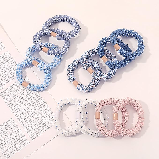 Hair Ties Scrunchies - Small Mini Scrunchy for Women Thick Hair Accessories Cute Soft No Slip Hair Elastics Ponytail Holder for Curly Hair No Damage Hairties Gift for Girls Blue Set