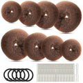 FANDAMEI Hair Bun Maker Set- 8 PCS Hair Donuts for Buns (2 Extra-large,2 Large,2 Medium and 2 Small), 40 PCS Bobby Pins, 5 PCS Hair Elastic Ties Black,Bun Maker - Light Brown