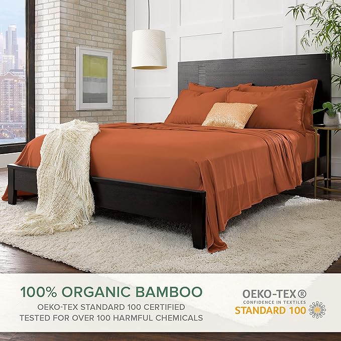 Queen Pillowcases by Pure Bamboo, Genuine 100% Organic Viscose Derived from Bamboo, Luxuriously Soft & Cooling, Double Stitching, Envelope Closure (2 Queen Pillowcases, Terracotta)