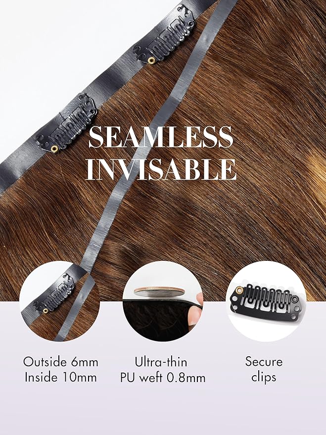 LUVME Clip in Hair Extensions, 135g 20 Inch 7pcs #4/27 Human Hair Extensions Thick on Extensions Real Human Hair Clip on Double Weft Remy Hair