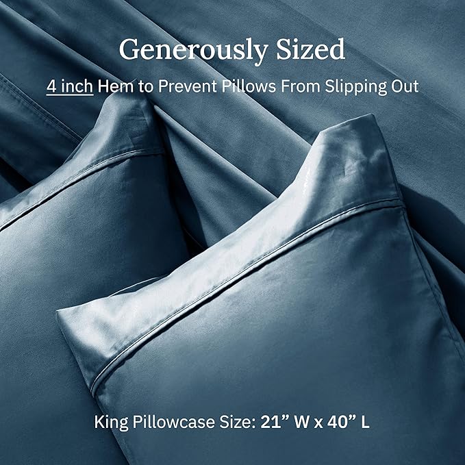 California Design Den King Size Pillowcase Set - 400 Thread Count, 100% Cotton Sateen, Set of 2 Pillow Covers, Soft and Breathable - Peacock Blue