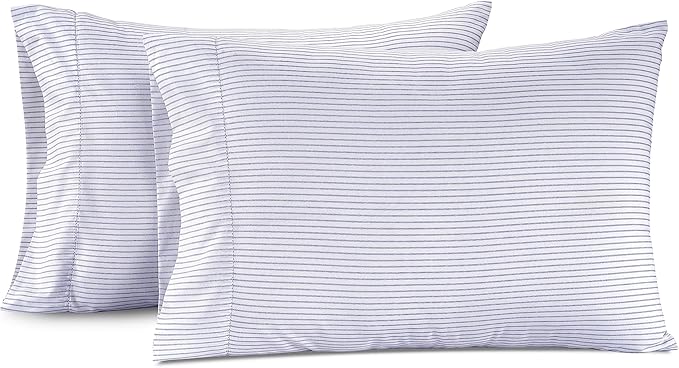 Lane Linen 100% Organic Cotton Pillow Cases Queen Size Set of 2 (20"x30") - Cotton Pillowcases Queen Size - Soft Pillow Cases Set of 2 - Queen Pillowcase Pack of 2 - Ticking Stripe Cobalt