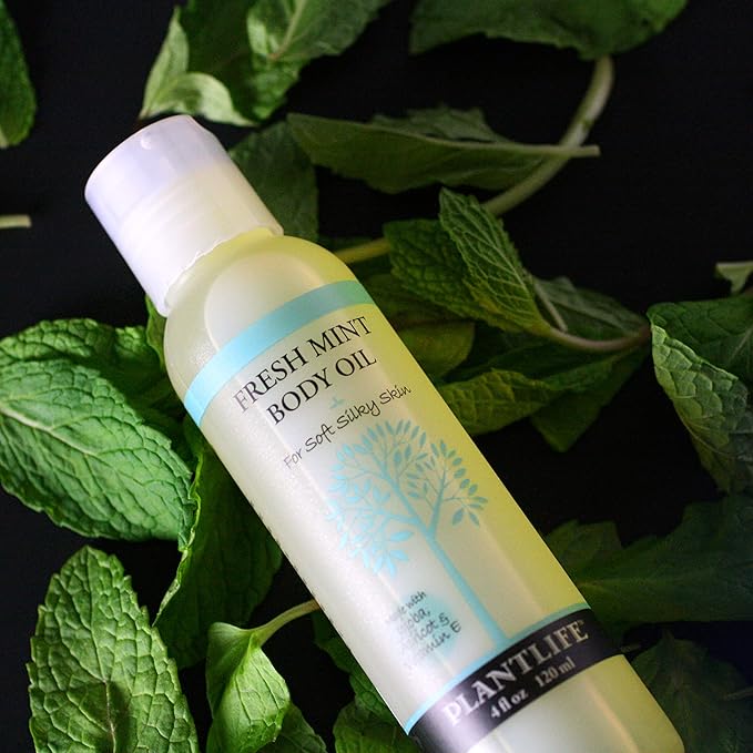Plantlife Fresh Mint Body Oil - Moisturizing Natural Body Oil for All Skin Types - Nourishing Dry Skin and Making It Feel Soft and Silky for Women & Men - Bath, Body & Massage Oil - 4oz