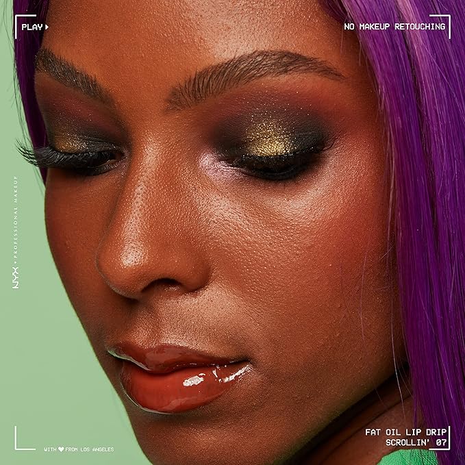 NYX PROFESSIONAL MAKEUP Fat Oil Lip Drip, Moisturizing Lip Oil Gloss, Vegan Tinted Formula, Up to 12 HR Hydration - Scrollin' (Deep Caramel)