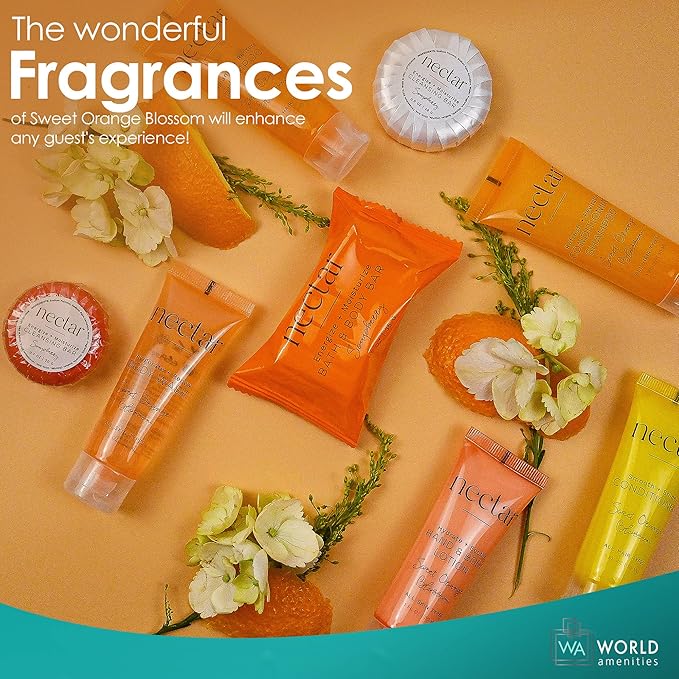 World Amenities - Nectar Bulk 2-in-1 Conditioning Shampoo | 50 Count | Sweet Orange Blossom, Mini Travel Size Toiletries (100% Recyclable Tube with Flip Top Cap) Hotel Amenities, for All Hair Types