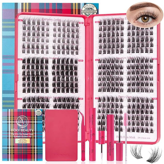 Lash Clusters Kit - 0.05mm Lash Clusters Natural & Fluffy Lash Extension Kit 432Pcs Biodegradable Eyelash Clusters with Bond Seal Starter Kit, Cruelty Free Eyelashes Lightweight Reusable