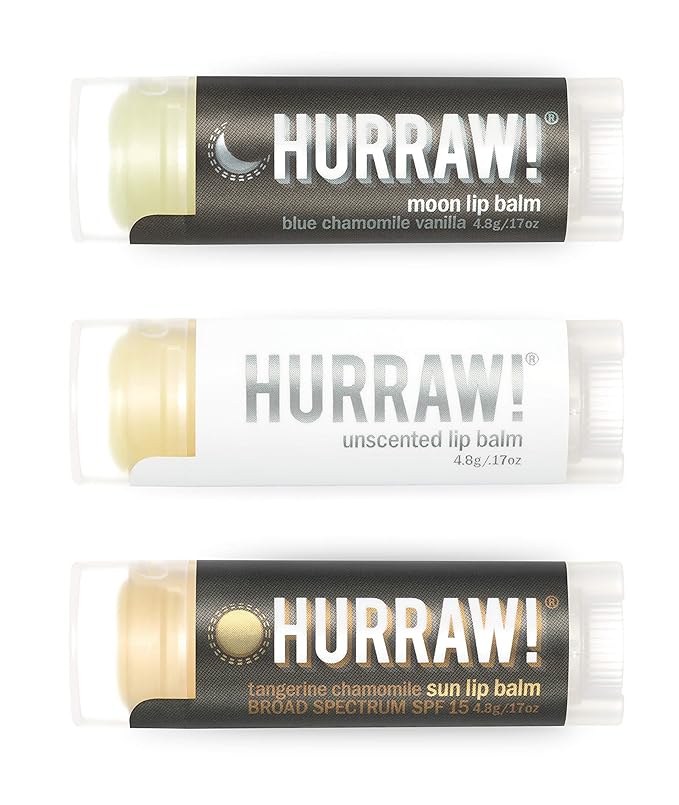 Hurraw! Moon Night Treatment, Unscented, Sun (Zinc Oxide SPF15) Lip Balms, 3 Pack Bundle: Organic, Certified Vegan, Cruelty & Gluten Free. Non-GMO, All Natural. Bee, Shea, Soy & Palm Free. Made in USA