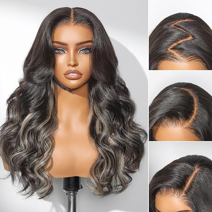 LUVME HAIR 7x6 HD Lace All-Day Comfort Wig 200% Density Hair PartingMax Lace Wigs Mix Blonde Highlight Color Loose Body Wave Lace Front Wigs Human Hair Pre Cut Plucked Lace Frontal Glueless 28 Inches