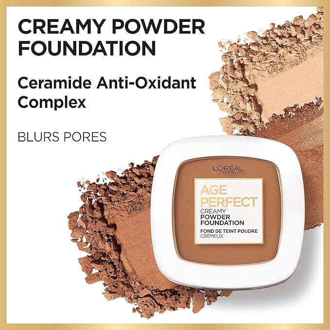 L'Oreal Paris Age Perfect Creamy Powder Foundation Compact, 345 Hazelnut, 0.31 Ounce