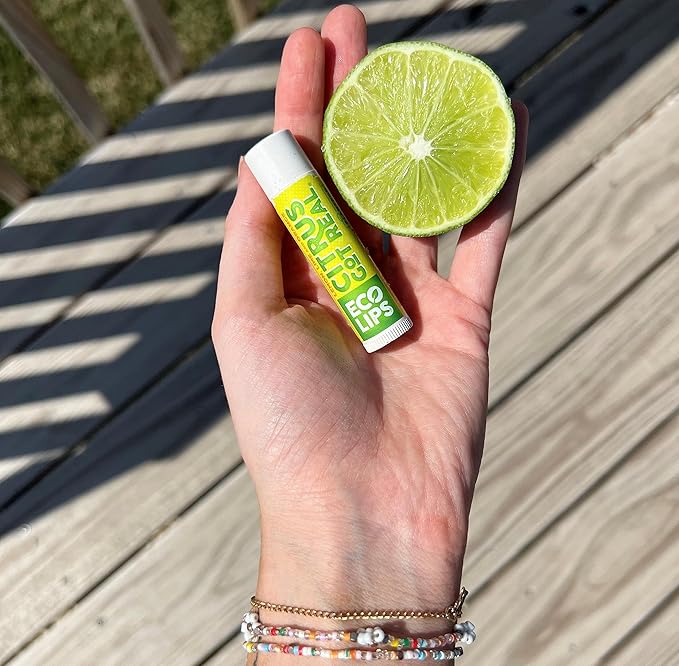 Eco Lips Freshly Squeezed Organic Fruit Lip Balms - Citrus Got Real (Lemon/Lime), Melondramatic (Watermelon), Jam Packed (Strawberry) Plastic-Free Plant Pod 6-pack by Eco Lips 100% Natural.