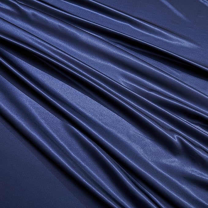 Navy Blue Satin Pillowcase Standard Set of 2 with Envelope Closure，Navy Blue Silk Pillowcase for Hair and Skin (20x26)