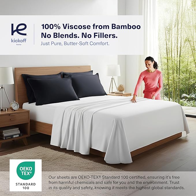Kickoff Viscose Bamboo Pillowcase, King, Set of 2, 100% Organic Hidden Zippered Viscose Bamboo Pillow Case King Size, Cooling Pillow Cover for Hot Sleepers (20"x40", Onyx Black)