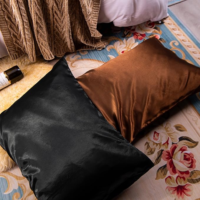 NTBAY 12 Pack Satin Standard Pillowcases for Hair and Skin, Luxurious and Silky Pillow Cases with Envelope Closure, 20 x 26 Inches, Brown