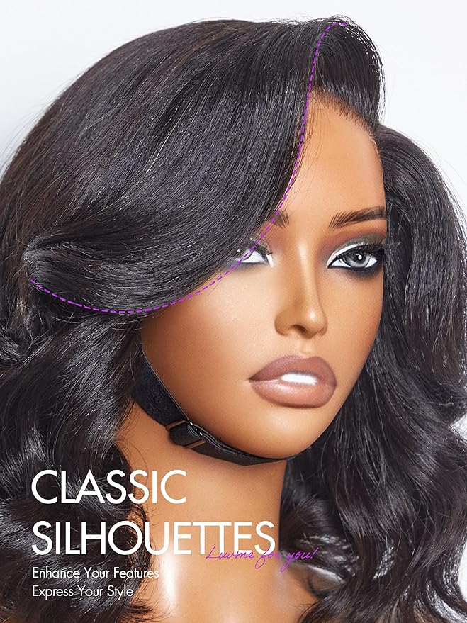 LUVME HAIR 12 Inch Light Yaki Loose Wave Wig Gorgeous Human Hair, Undetectable HD Lace Glueless Bob Wigs Human Hair Pre Plucked, Pre Cut Lace Wig Short Natural Black Wig