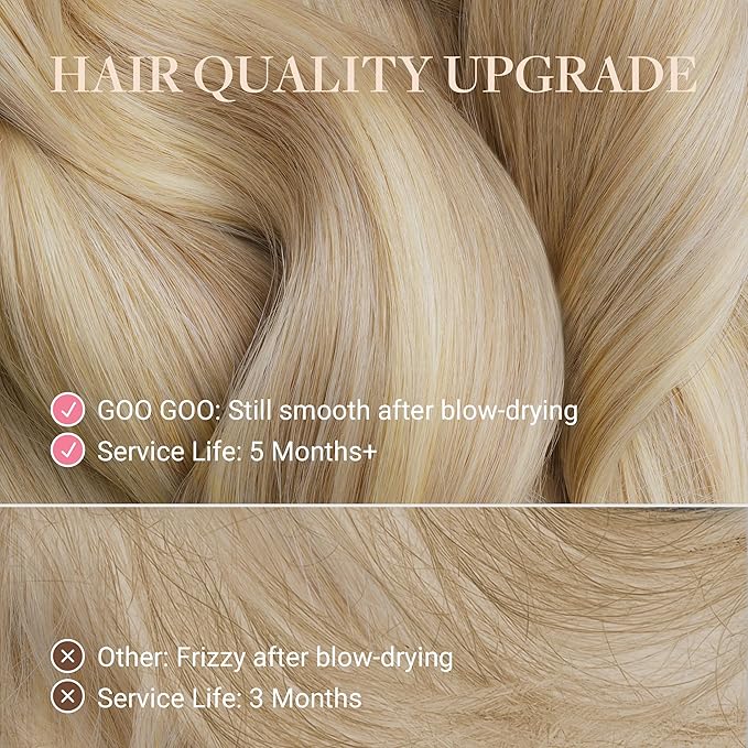 GOO GOO Tape in Hair Extensions Human Hair, 8B/60B Golden Blonde Highlights, 20inch 50g 20pcs, Skin Weft Seamless Invisible, Silky Straight with Thick Ends, Remy Human Hair