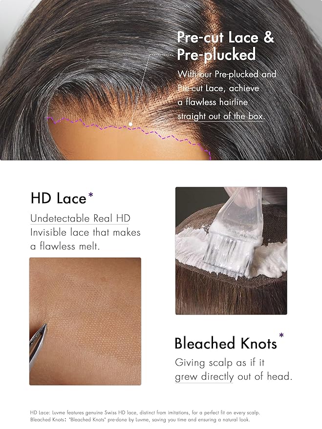 LUVME HAIR Loose Wave Bob Real 100% Human Hair Short Wigs Glueless Pre Cut Plucked Hd Lace Wig Ready To Go Natural Color Bleached Knots Side Part Black Wigs 14 Inches