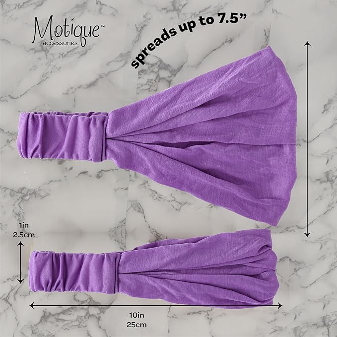 Motique Accessories Wide Cotton Head Band Solid Boho Yoga Style Soft Hairband (Light Purple)