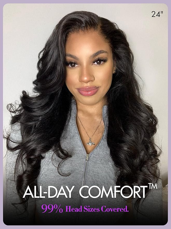 LUVME HAIR All-Day Comfort Real Glueless 7x6 HD Lace Wig 200% Density Hair PartingMax Lace Wigs Loose Body Wave Lace Front Wigs Human Hair Pre Cut Plucked Lace Frontal 20 Inches Natural Black Color