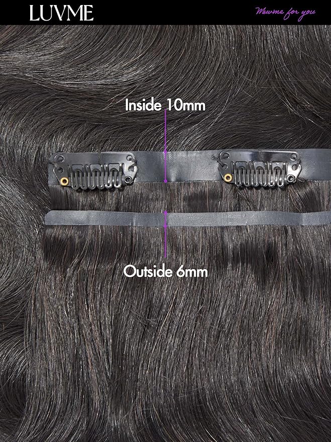 LUVME Body Wave Seamless 110g 7Pcs Clip in Hair Extensions Full Max with 16inch Remy Human Hair Extensions, Natural Black 100% Real Soft Hair
