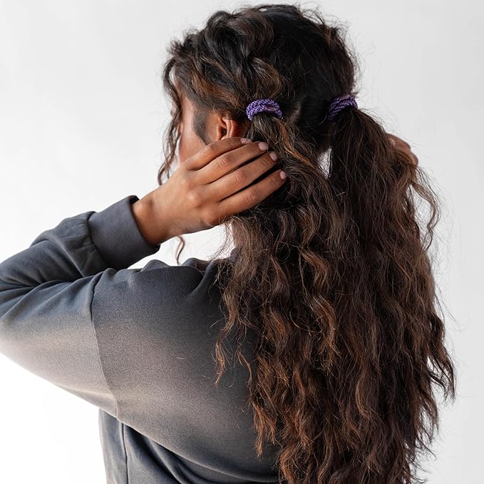 Purple Hair Ties for Thick Hair, Grab & Go Ponytail Holders, 8 Pack, Purple, Thick No-Crease Bands with Strong Hold, Damage-Free Design, Rich Bold Finish | L. Erickson