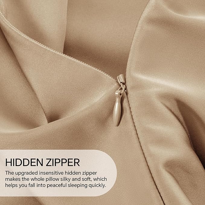 INFIIXSO Mulberry Silk Pillowcase for Hair and Skin, Silk Pillow Cases Queen Size Set of 2 with Hidden Zipper 20x30 Inches, Smooth and Soft Cooling Pillow Cases for Hot Sleepers(Champagne, 2 Pack)