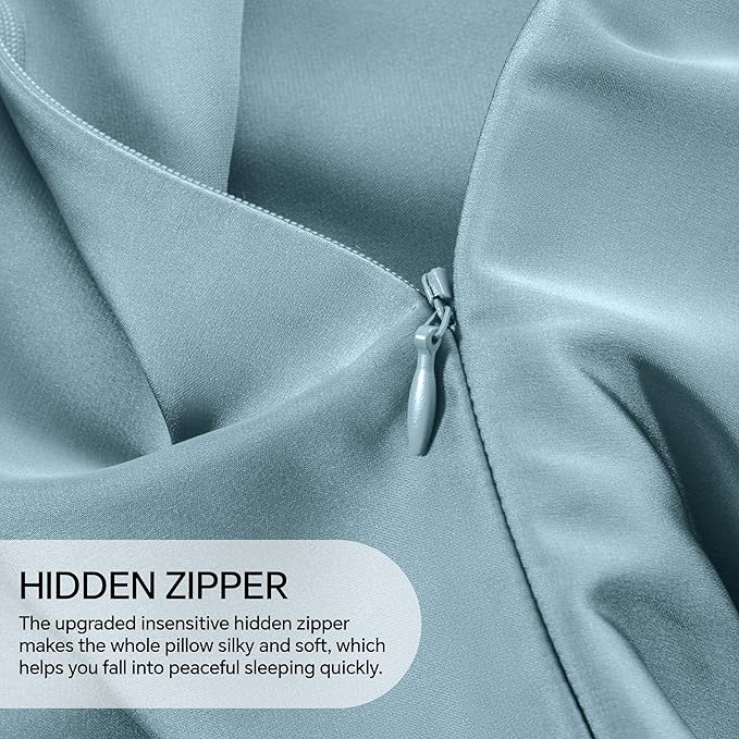 INFIIXSO Mulberry Silk Pillowcase for Hair and Skin, Silk Pillow Cases Queen Size with Hidden Zipper 20"x30", Extraordinary Smooth and Soft Cooling Pillow Cases for Hot Sleepers(Airy Blue, 1 Pack)