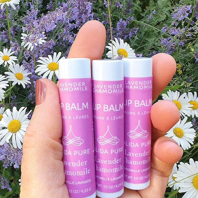 Vegan Lip Balm by PURE + SIMPLE Lavender Chamomile Lip Balm Collection, Cruelty Free Chapstick, Moisturize Dry, ed, or Chapped, Lips, 5 Tube Set.