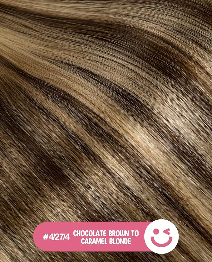Youngsmile Injection Tape in Hair Extensions Human Hair #4/27/4 Chocolate Brown to Caramel Blonde 20pcs 35g 16 Inch Balayage Injected Tape in Hair Extensions Straight Remy Human Hair (#4/27/4,16'')