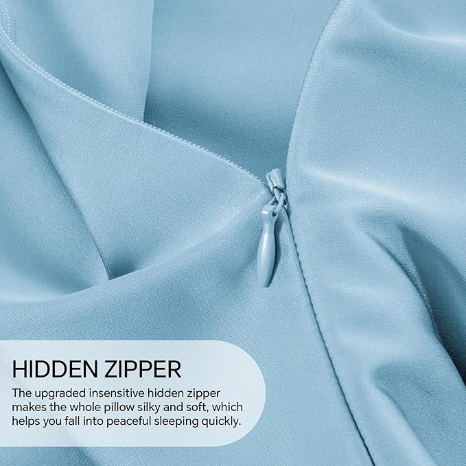 INFIIXSO Mulberry Silk Pillowcase for Hair and Skin, Silk Pillow Cases Queen Size with Hidden Zipper 20x30 Inches, Super Smooth and Soft Cooling Pillow Cases for Hot Sleepers(Light Blue, 1 Pack)