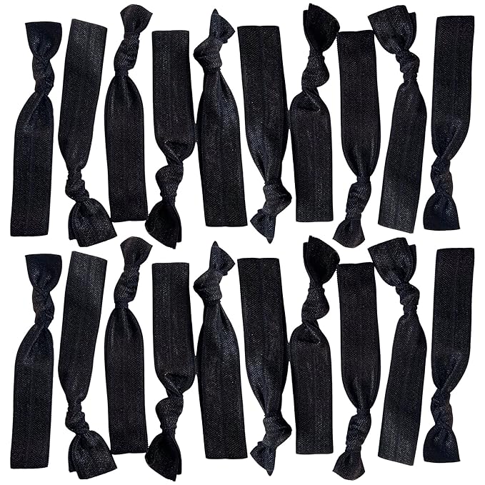 Kenz Laurenz Hair Ties Ponytail Holder Set No Crease Ribbon Bands - (Pack of 20) - Black