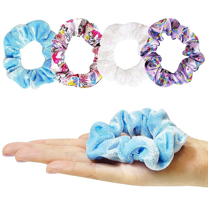 LUV HER Lilo & Stitch Hair Accessory 5 Pcs Set - 1 Regular 9 inch Stitch Hairbrush & 4 Scrunchies - Detangling Brush - Elastic Hair Ties Ropes for Girls, Ages 3+