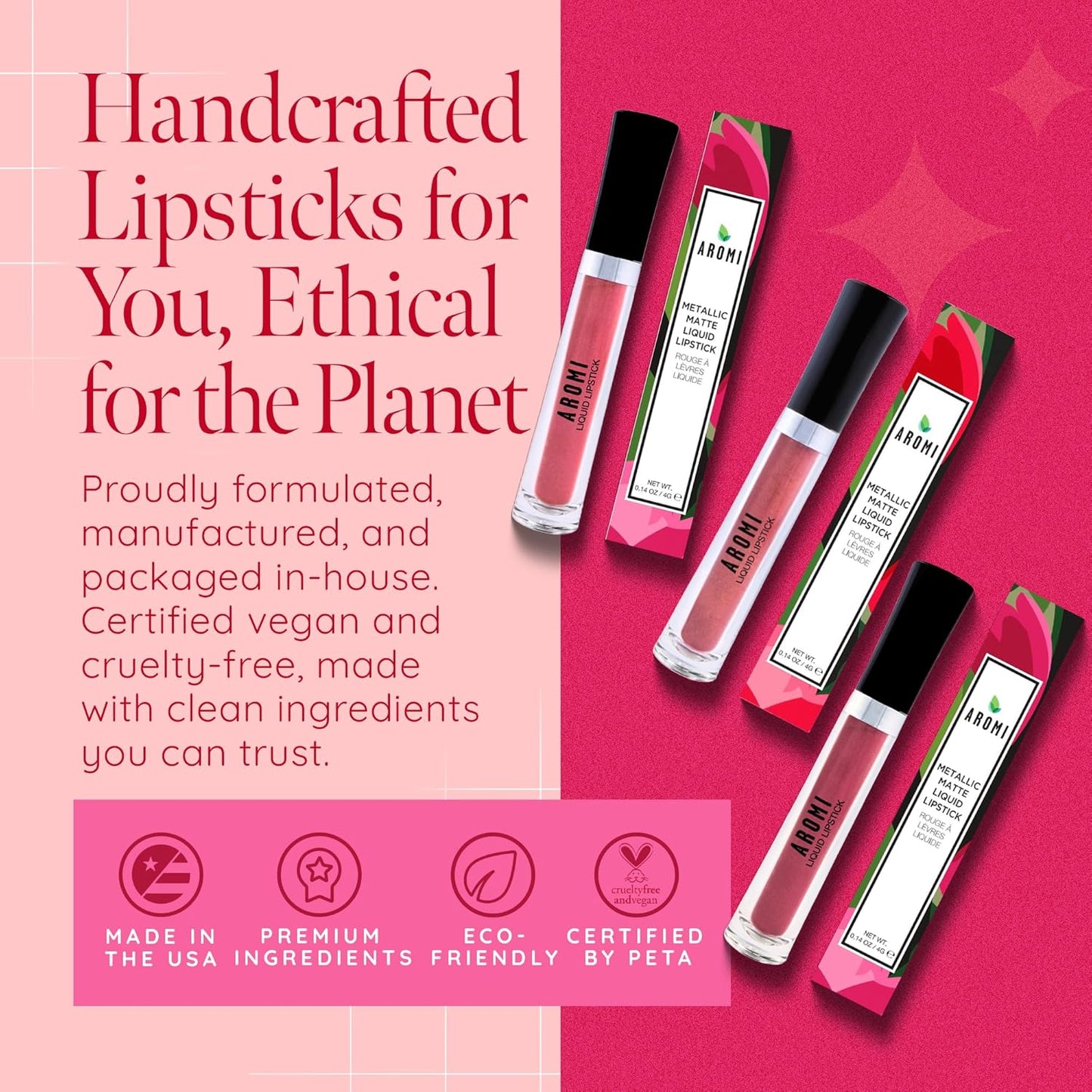 Aromi Metallic Matte Liquid Lipstick | Dusty Pink, Light Rosy Mauve Lip Color with Shimmery Finish, Long-lasting, Waterproof, Vegan, Cruelty-free (Fairy Tale)