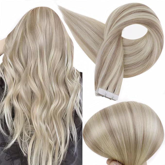 Full Shine Remy Tape in Hair Extensions 22Inch Double Sided Tape in Extensions Seamless Skin Weft Silky Straight Real Human Hair Extension Piano Color 18/613 Extension 50G 20Pcs Adhesive Tapes