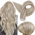 Full Shine Tape in Hair Extensions Human Hair Blonde Tape in Extensions Color 18 Ash Blonde Highlighted 613 Blonde 18Inch Seamless Invisible Skin Weft 100G for Wedding 40Pcs