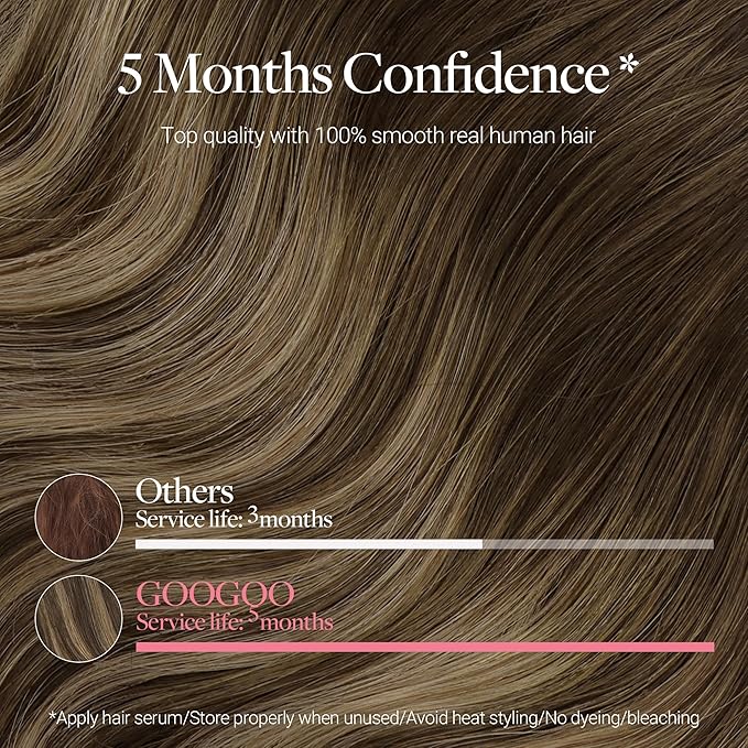 GOO GOO Clip in Hair Extensions Real Human Hair, Remy Human Hair Extensions Clip ins for Women, Natural Human Hair, 12inch 85g 7Pcs, 4/27/4 Balayage Chocolate Brown to Caramel Blonde