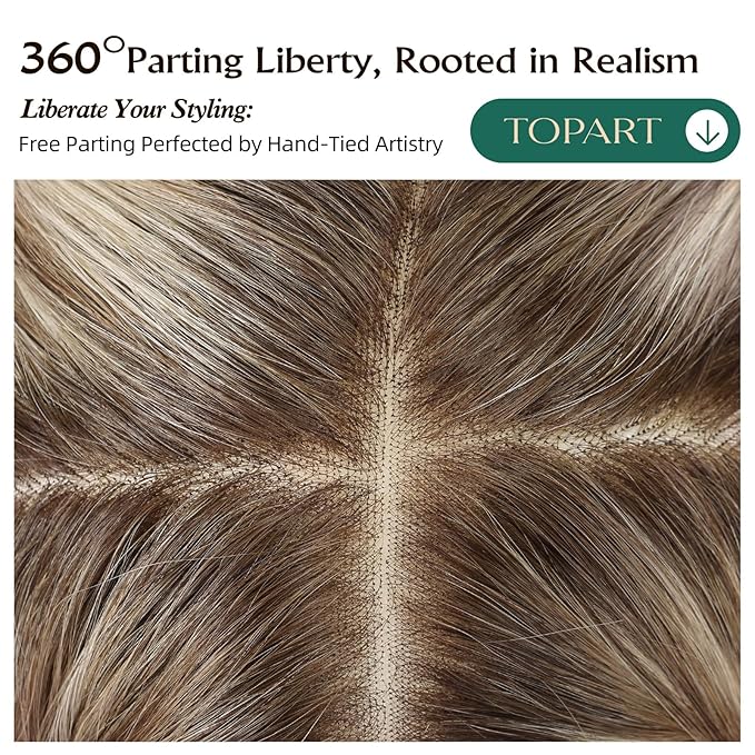 Full Hand Tied Hair Toppers for Women Remy Human Hair Lace Front Topper 14 Inch 6"×6" Partial wig Cover Thinning Hair or Loss No Bangs Top Hair Pieces (Ombre Brown Mix Platinum)