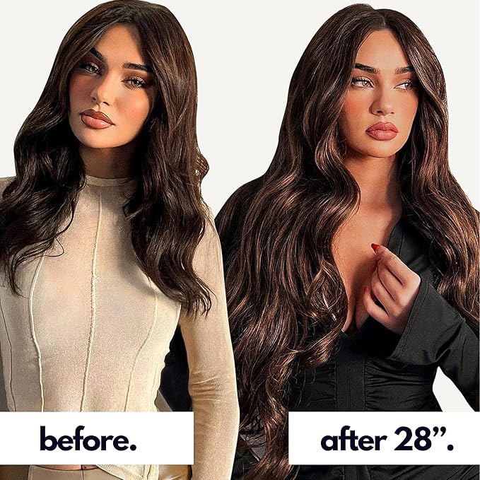 Irresistible Me Real Human Hair Extensions Clip Ins – 100% Human Hair Clip In Extensions for Length & Volume – Invisible Extension – Heat Resistant & Dyeable – Medium Brown, 20 Inches