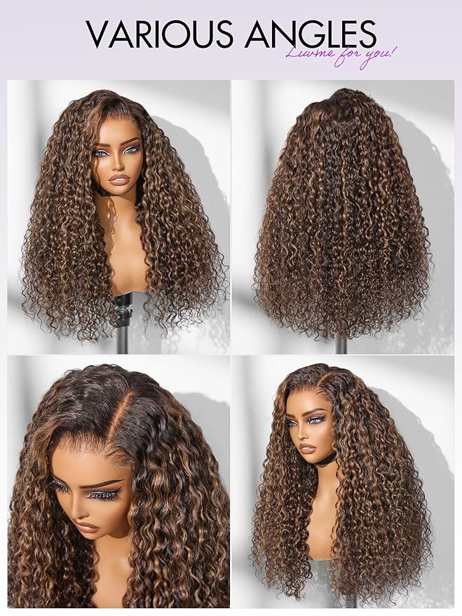LUVME HAIR 7x6 HD Lace All-Day Comfort Wig PartingMax Lace Wigs Water Wave Curly Lace Front Wigs Human Hair Pre Cut Plucked Lace Frontal Glueless 22 Inches Hlighlight Color