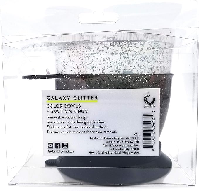 Colortrak Galaxy Glitter Bowls With Suction Cup Holder for Hair Coloring Process - Includes Removable Suction Rings for Functionality and Stability for Professionals and Stylists, 2-Pack