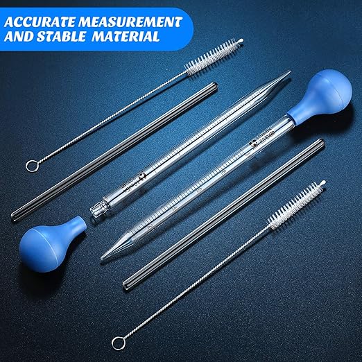 Weewooday Glass Droppers Pipettes Graduated Lab Dropper Glass Liquid Pipette with Big Rubber Hats 20 cm Stir Rod Washing Brush Transfer for Liquid Essential Oil(8 Pieces,Blue,10 ml)