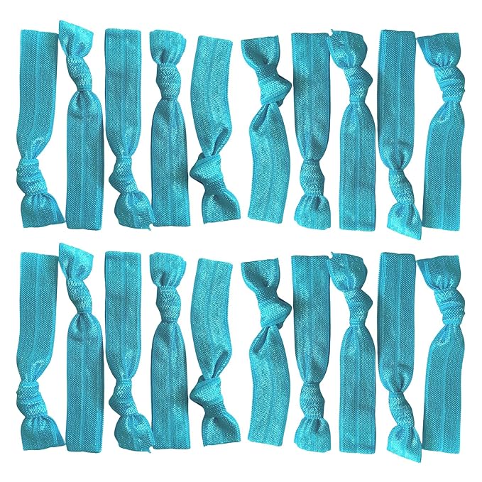 Kenz Laurenz Hair Ties 20 Elastics Ponytail Holder Set No Crease Ribbon Bands (Teal)