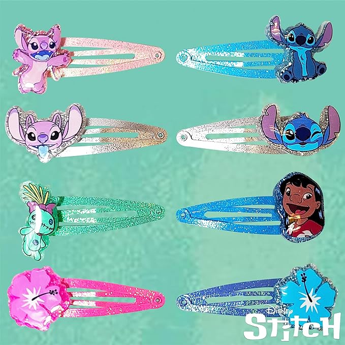 Disney Stitch Kids Hair Clips for Girls Snap Clips 8 Pack Multi Color Ages 3+