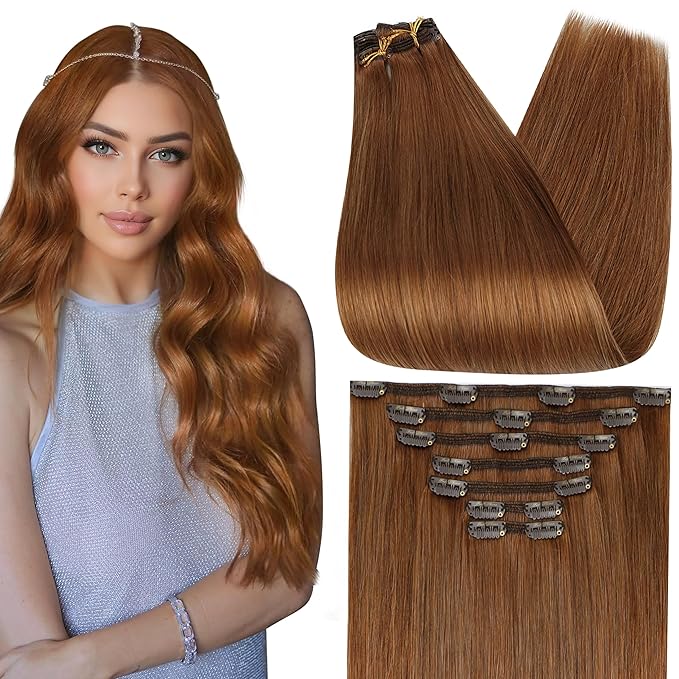 Full Shine Clip on Hair Extensions Human Hair Auburn Short Hair Extensions Clip ins Invisible Triple Weft 10 Inch 95 G 7 Pcs