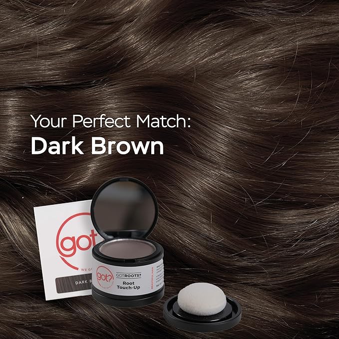 Got? Roots - Root Touch Up Kit for Dark Brown Hair - Temporary Thinning & Gray Cover, Brow Filler, and Pigment Infused Hairline Powder - 0.14 OZ Tub