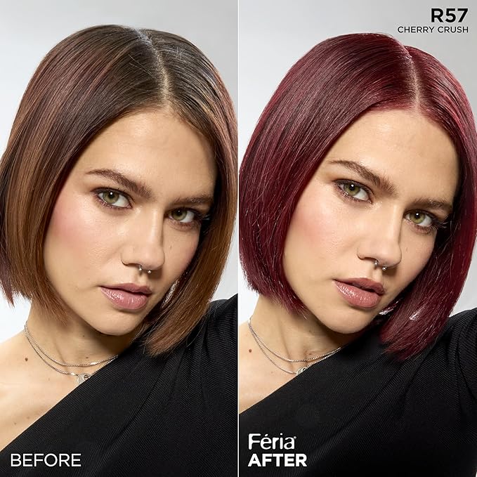 L'Oreal Paris Feria Multi-Faceted Shimmering Permanent Hair Color, R57 Cherry Crush (Intense Medium Auburn), Pack of 1 Hair Dye Kit