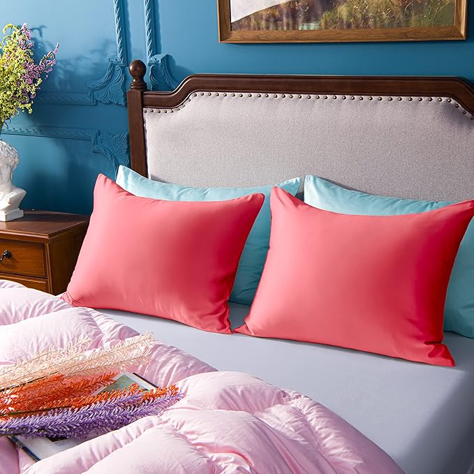 NTBAY Zippered Satin Pillow Cases for Hair and Skin, Luxury King Hidden Zipper Pillowcases Set of 2, 20x36 Inches, Coral Pink